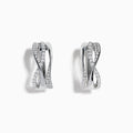 A pair of 925 Silver Diamond Crossover Hoop Earrings featuring an intertwined, twisted design with sparkling diamonds, set against a white background.