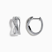 A pair of 925 Silver Diamond Crossover Hoop Earrings featuring an intertwined, twisted design with sparkling diamonds, set against a white background.