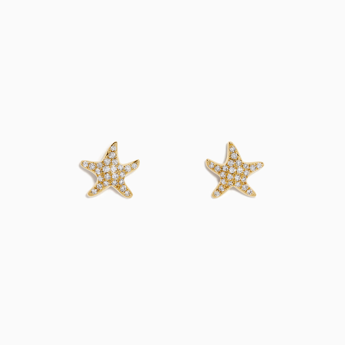 14K Yellow Gold Diamond Starfish Stud Earrings