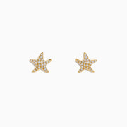 14K Yellow Gold Diamond Starfish Stud Earrings