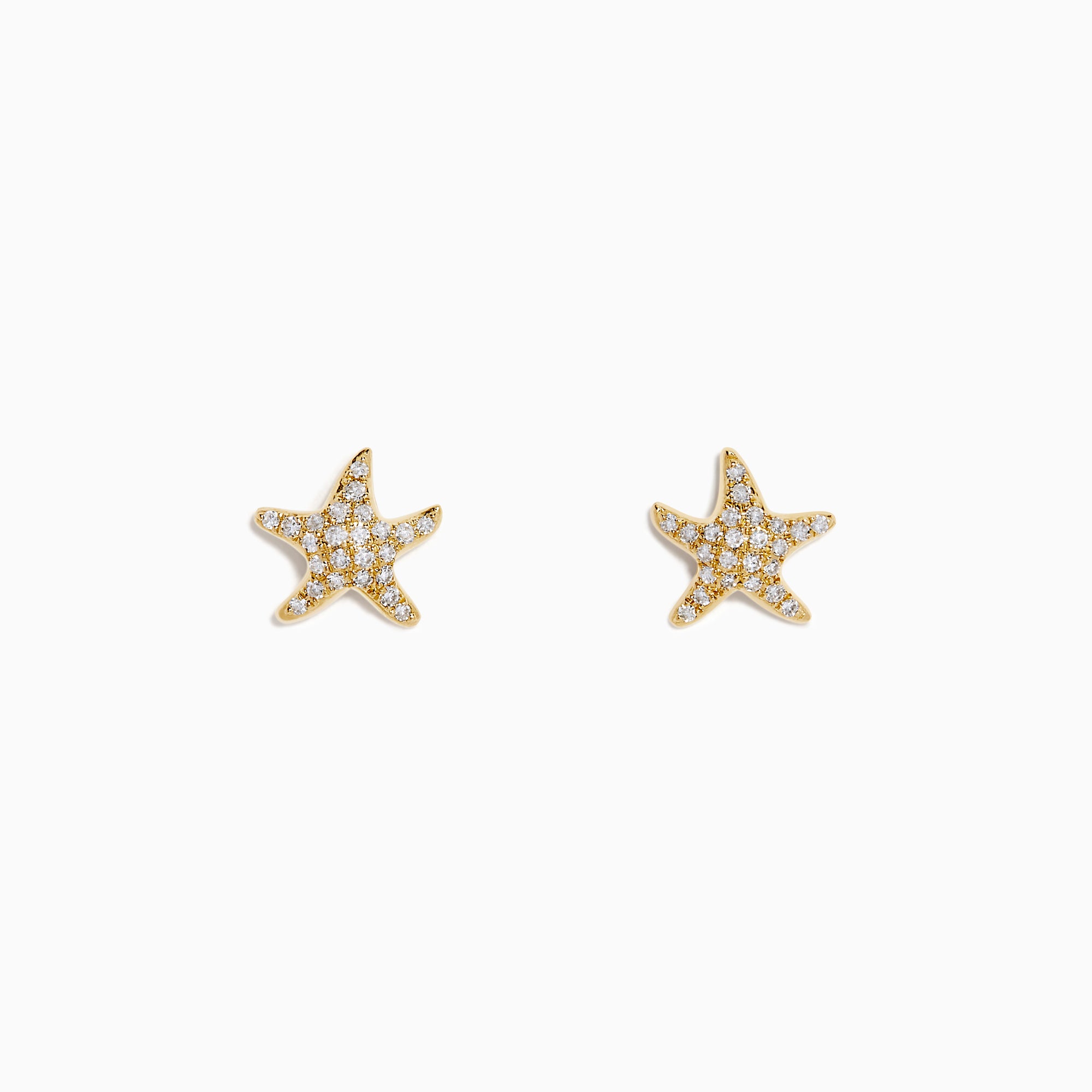 14K Yellow Gold Diamond Starfish Stud Earrings