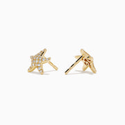 14K Yellow Gold Diamond Starfish Stud Earrings