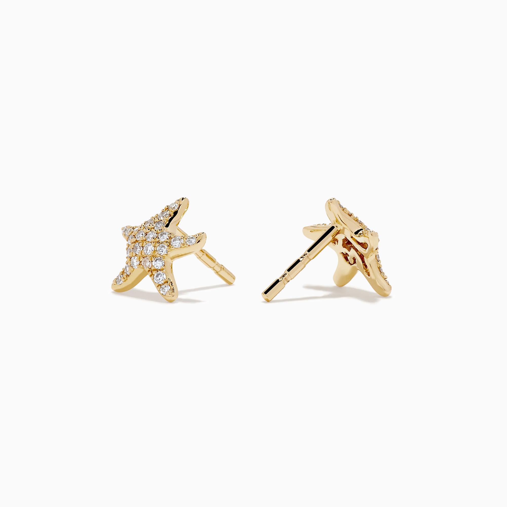 14K Yellow Gold Diamond Starfish Stud Earrings