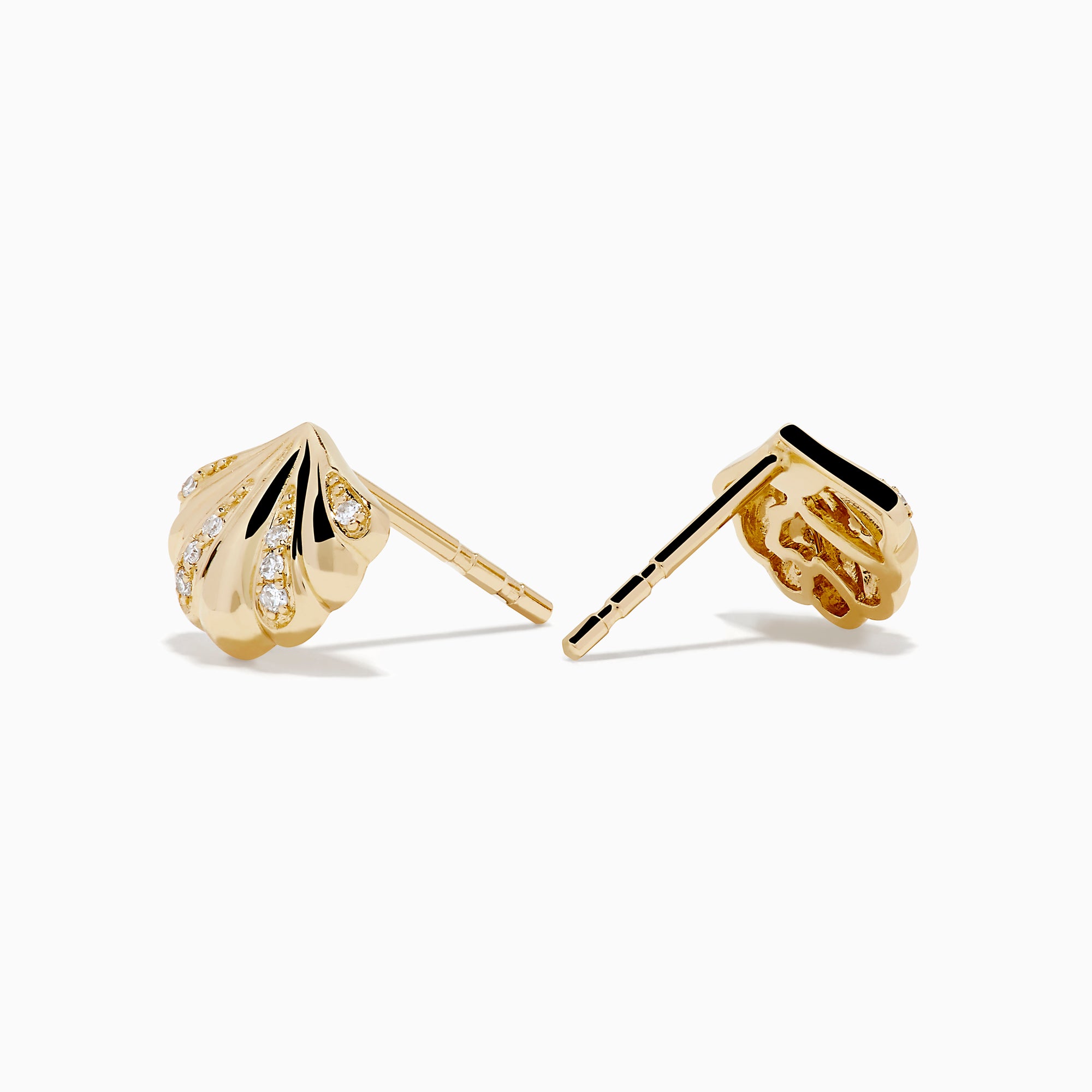 14K Yellow Gold Diamond Shell 8mm Stud Earrings