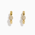 D'Oro 14K Yellow Gold Diamond Earrings feature round beads and a central bead adorned with sparkling white stones, offering a classic twist on diamond earrings. Displayed on a white background.