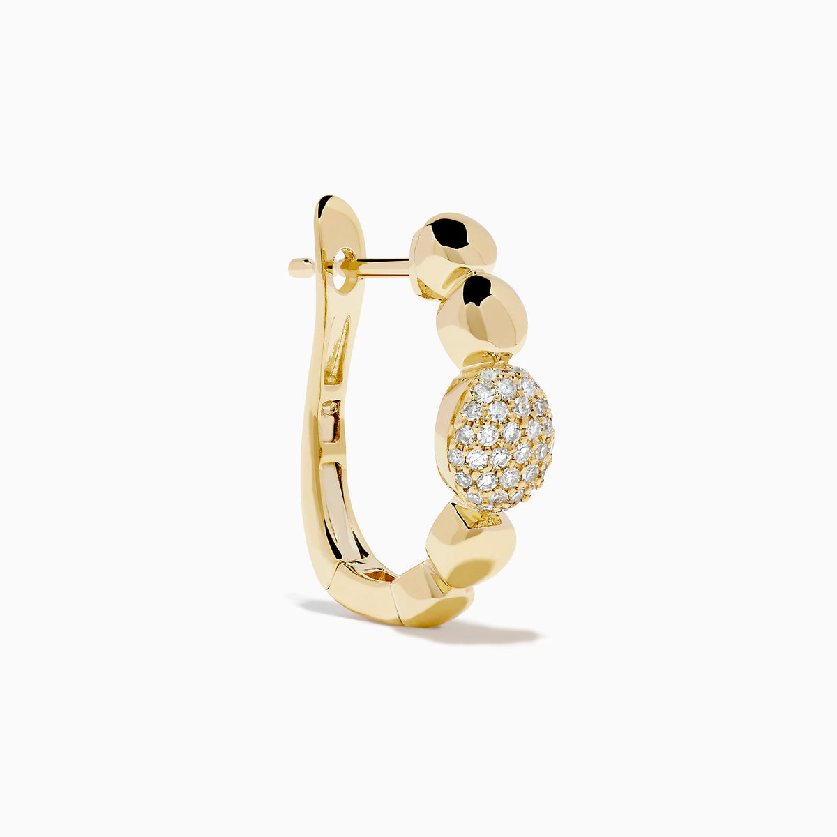 D'Oro 14K Yellow Gold Diamond Earrings feature round beads and a central bead adorned with sparkling white stones, offering a classic twist on diamond earrings. Displayed on a white background.
