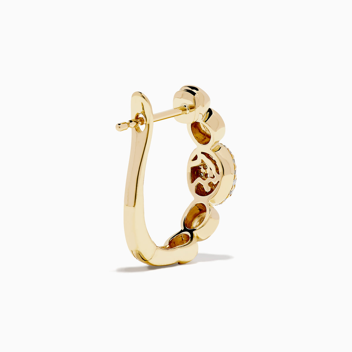 D'Oro 14K Yellow Gold Diamond Earrings feature round beads and a central bead adorned with sparkling white stones, offering a classic twist on diamond earrings. Displayed on a white background.