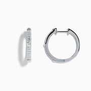 The Pave Classica 14K White Gold Diamond Hoop Earrings, adorned with small diamonds, are shown vertically against a plain white background with soft shadows.