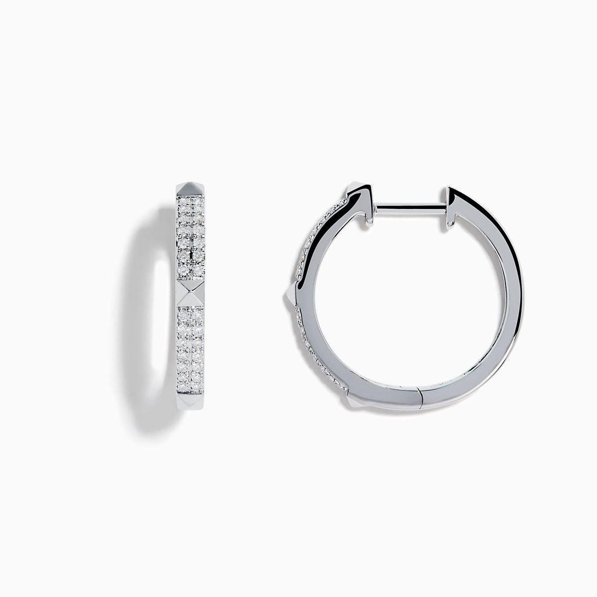 The Pave Classica 14K White Gold Diamond Hoop Earrings, adorned with small diamonds, are shown vertically against a plain white background with soft shadows.