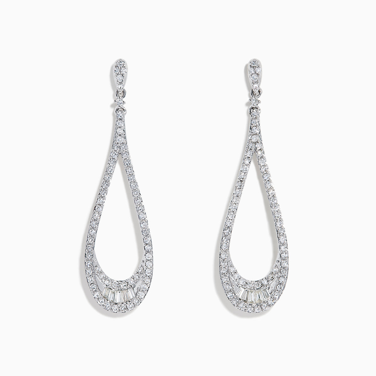 14K White Gold Diamond Elongated Pavé Drop Earrings