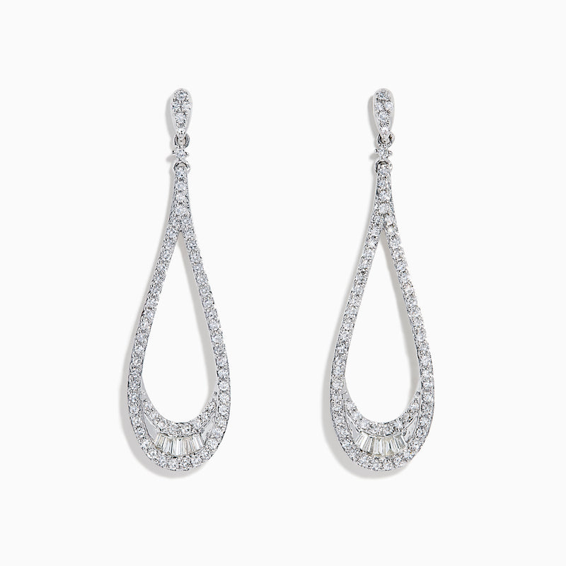 14K White Gold Diamond Elongated Pavé Drop Earrings