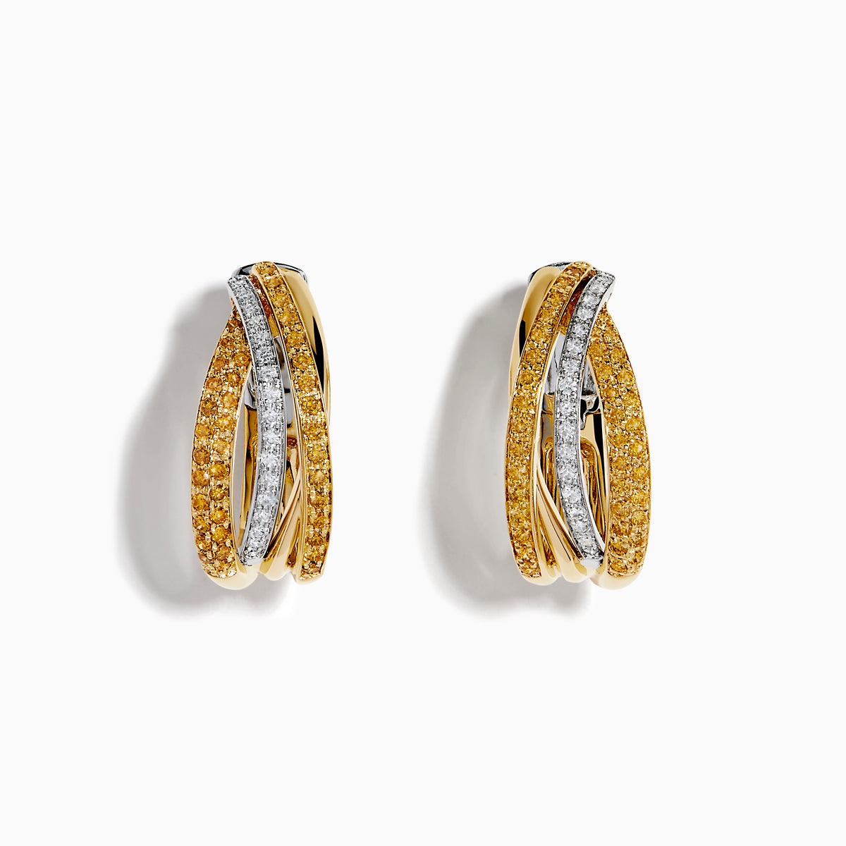 14K Two-Tone Gold Yellow and White Diamond Crossover Hoop Earrings