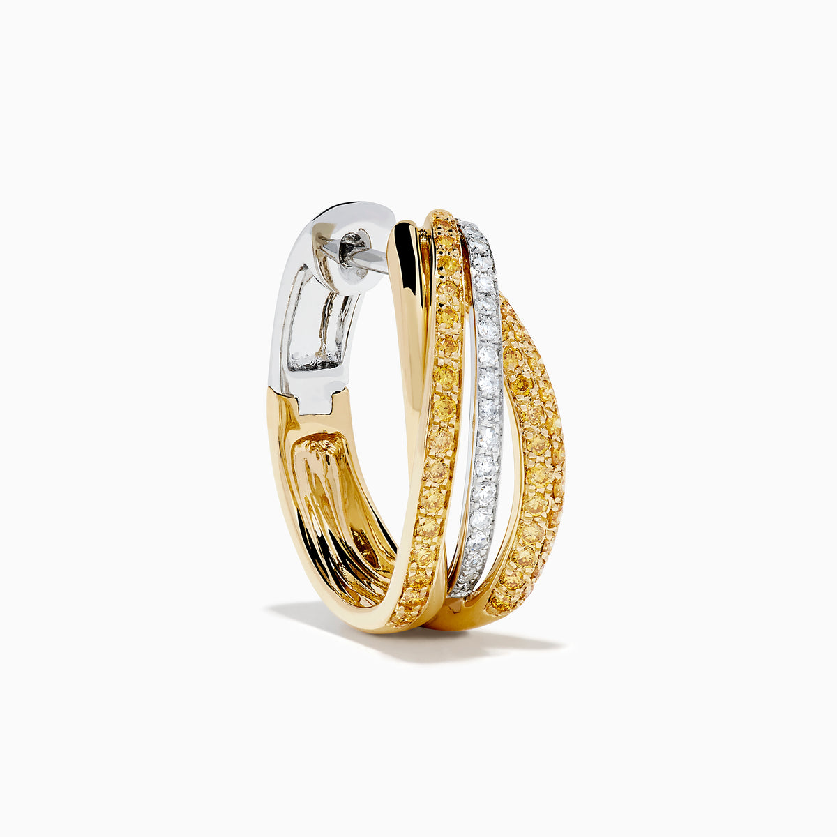 14K Two-Tone Gold Yellow and White Diamond Crossover Hoop Earrings