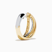 14K Two-Tone Gold Yellow and White Diamond Crossover Hoop Earrings