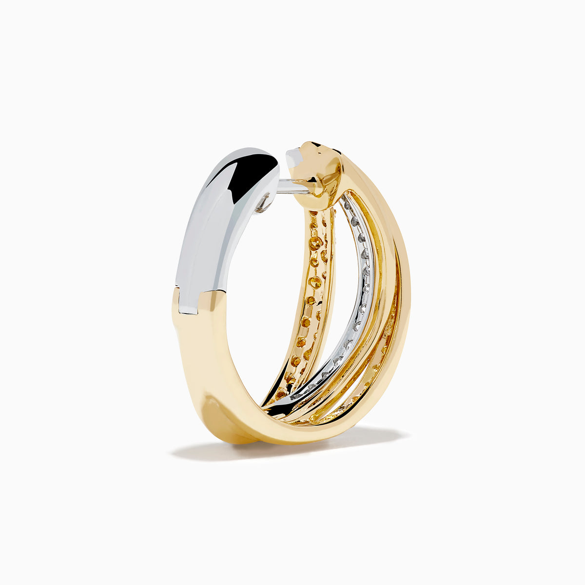 14K Two-Tone Gold Yellow and White Diamond Crossover Hoop Earrings