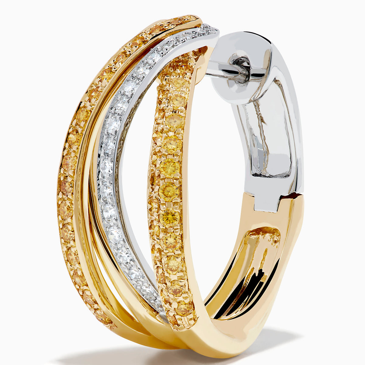 14K Two-Tone Gold Yellow and White Diamond Crossover Hoop Earrings