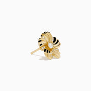 The 14K Yellow Gold Diamond Daisy Flower Stud Earrings showcase daisy shapes with sparkling diamond accents at the center and tips, crafted in yellow gold and displayed on a white background.