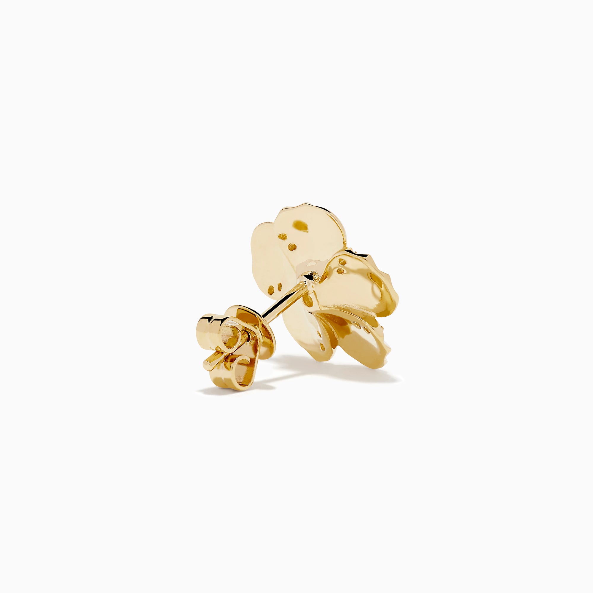 The 14K Yellow Gold Diamond Daisy Flower Stud Earrings showcase daisy shapes with sparkling diamond accents at the center and tips, crafted in yellow gold and displayed on a white background.