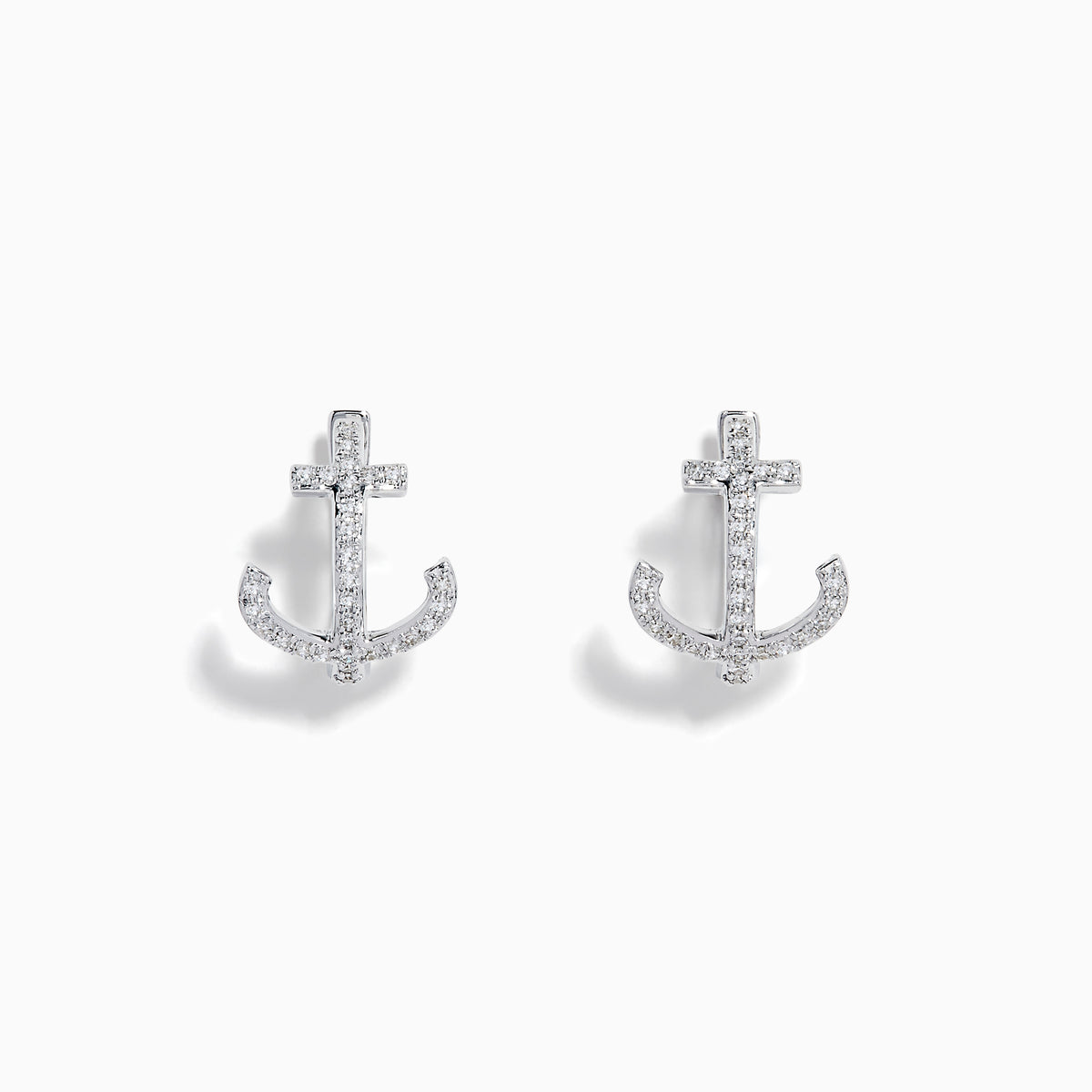 14K White Gold Diamond Anchor Huggie Earrings