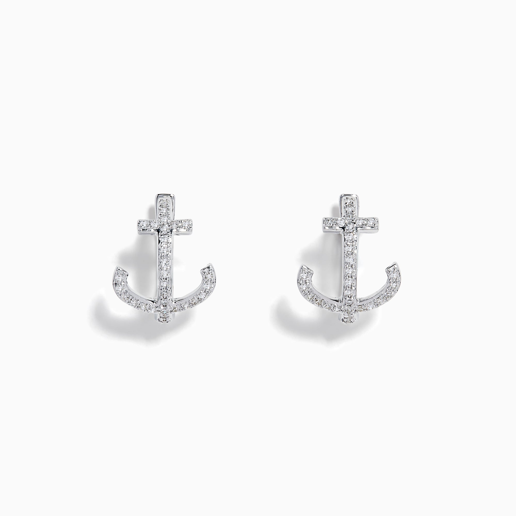 14K White Gold Diamond Anchor Huggie Earrings