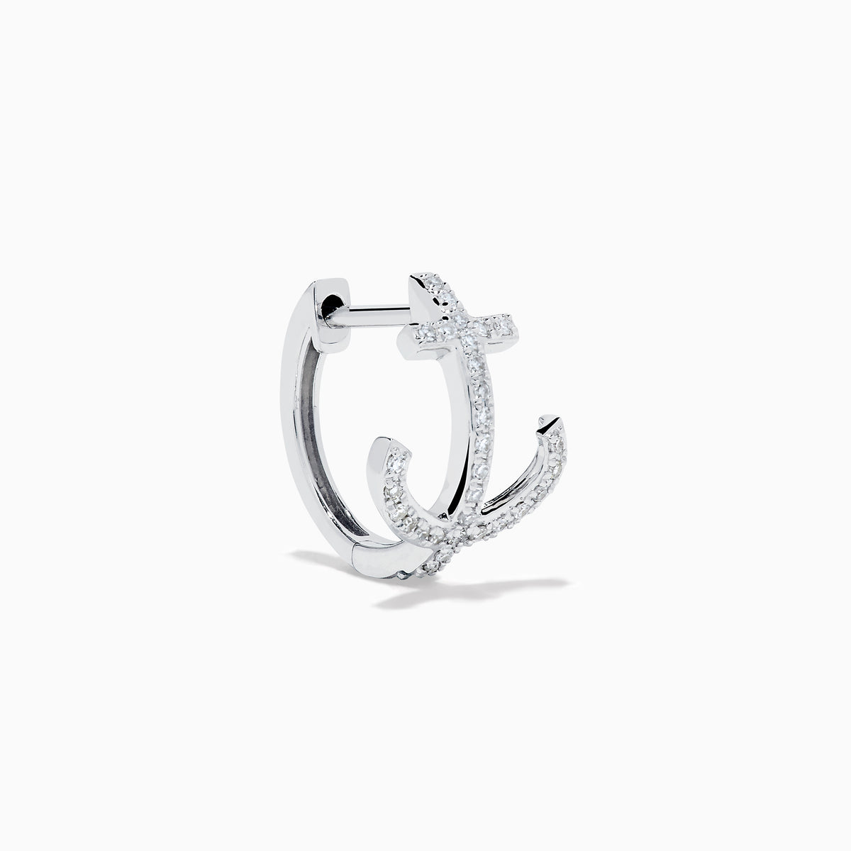 14K White Gold Diamond Anchor Huggie Earrings
