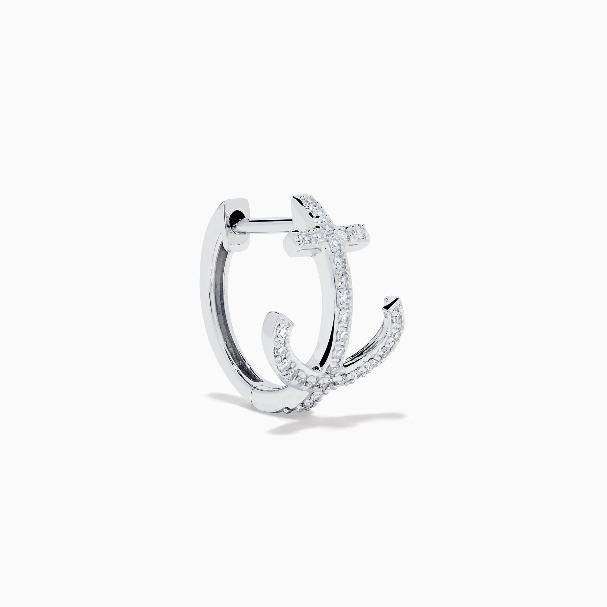 14K White Gold Diamond Anchor Huggie Earrings