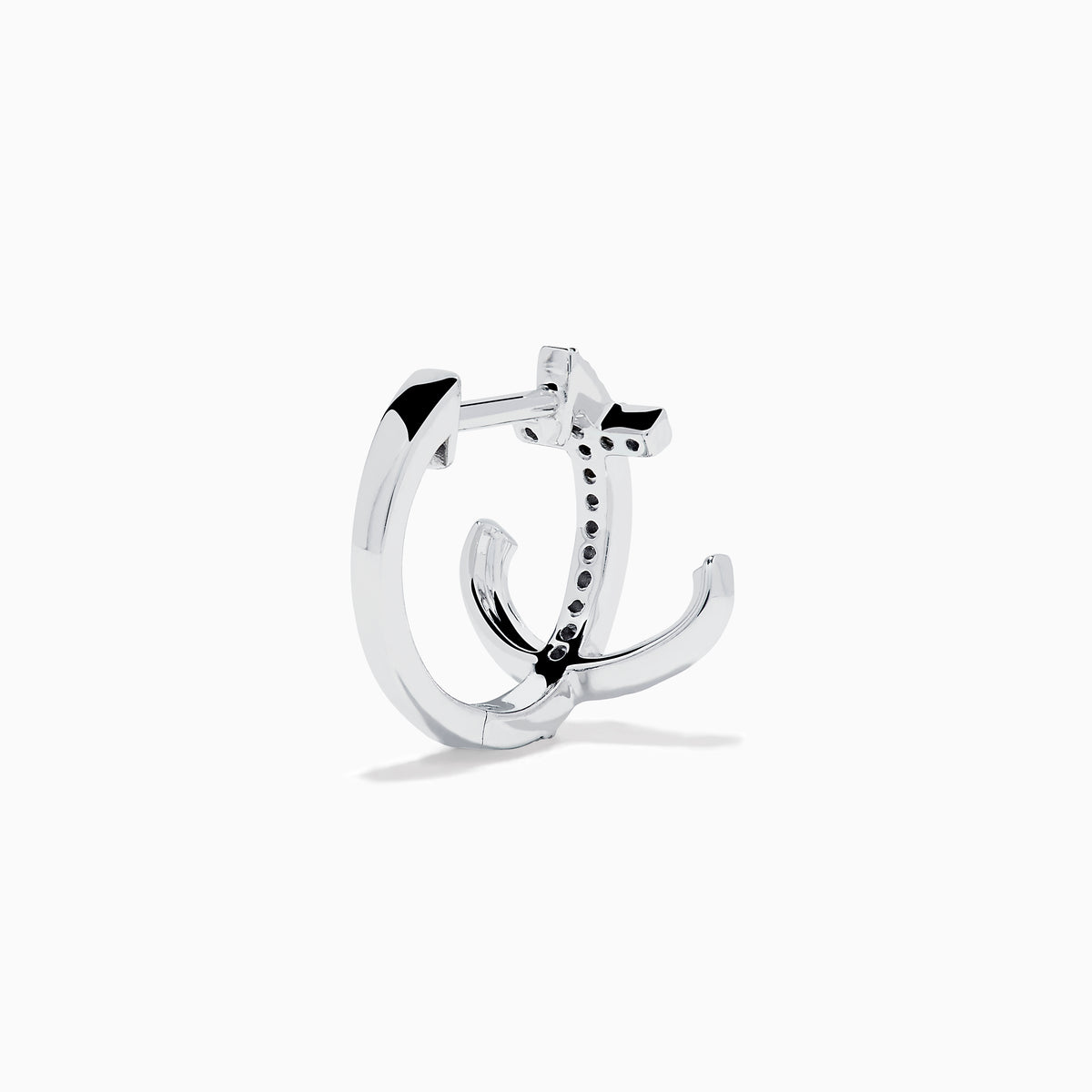 14K White Gold Diamond Anchor Huggie Earrings