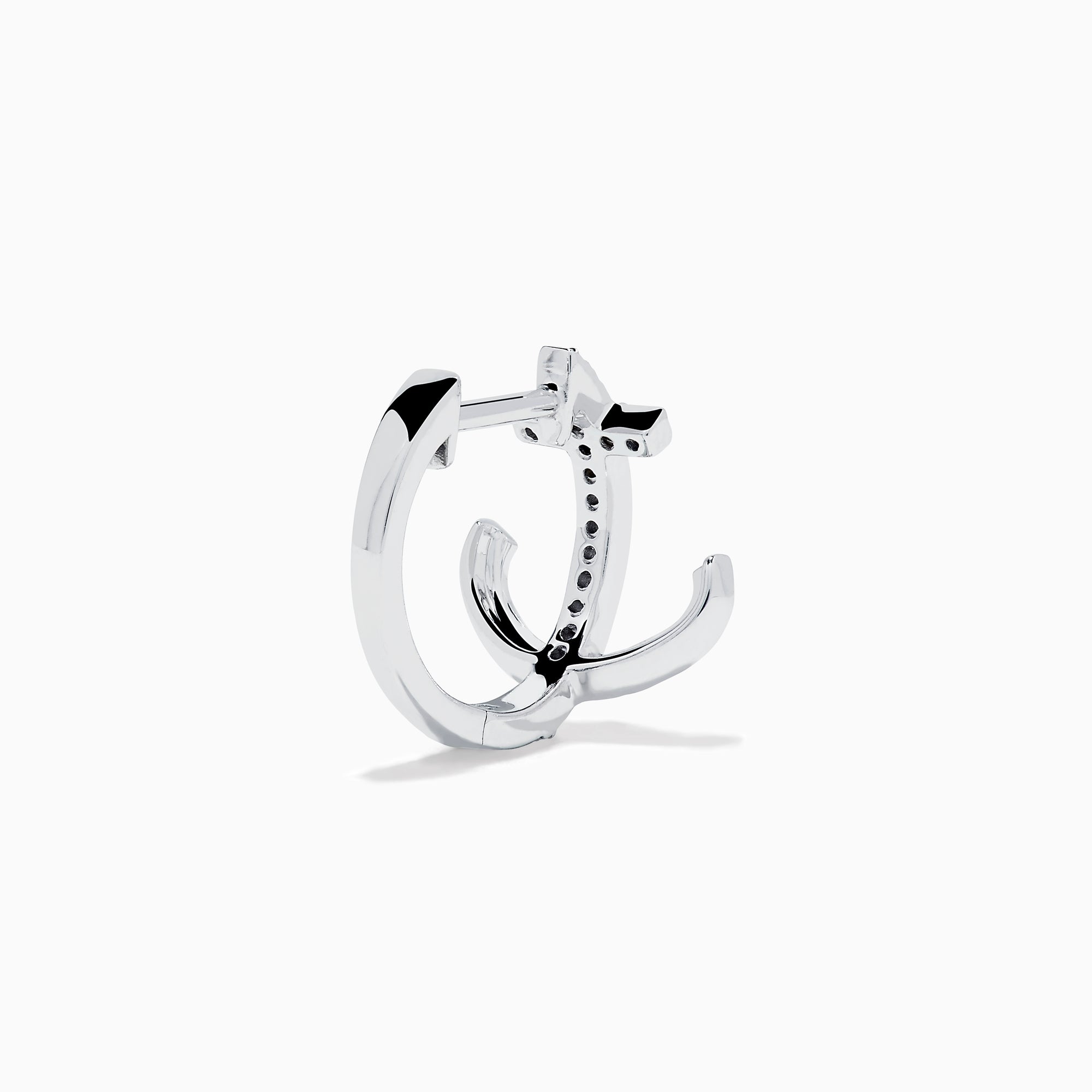 14K White Gold Diamond Anchor Huggie Earrings