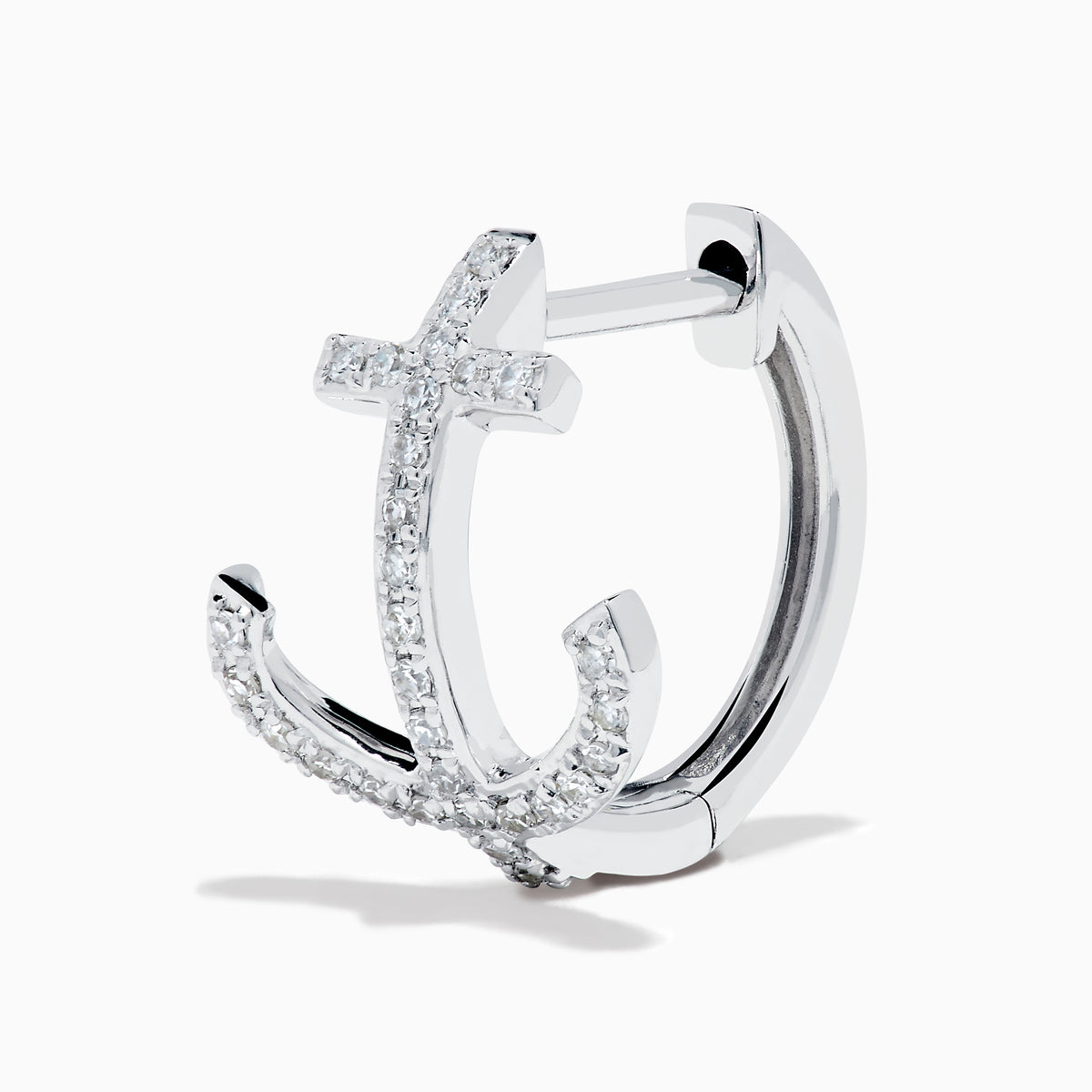 14K White Gold Diamond Anchor Huggie Earrings