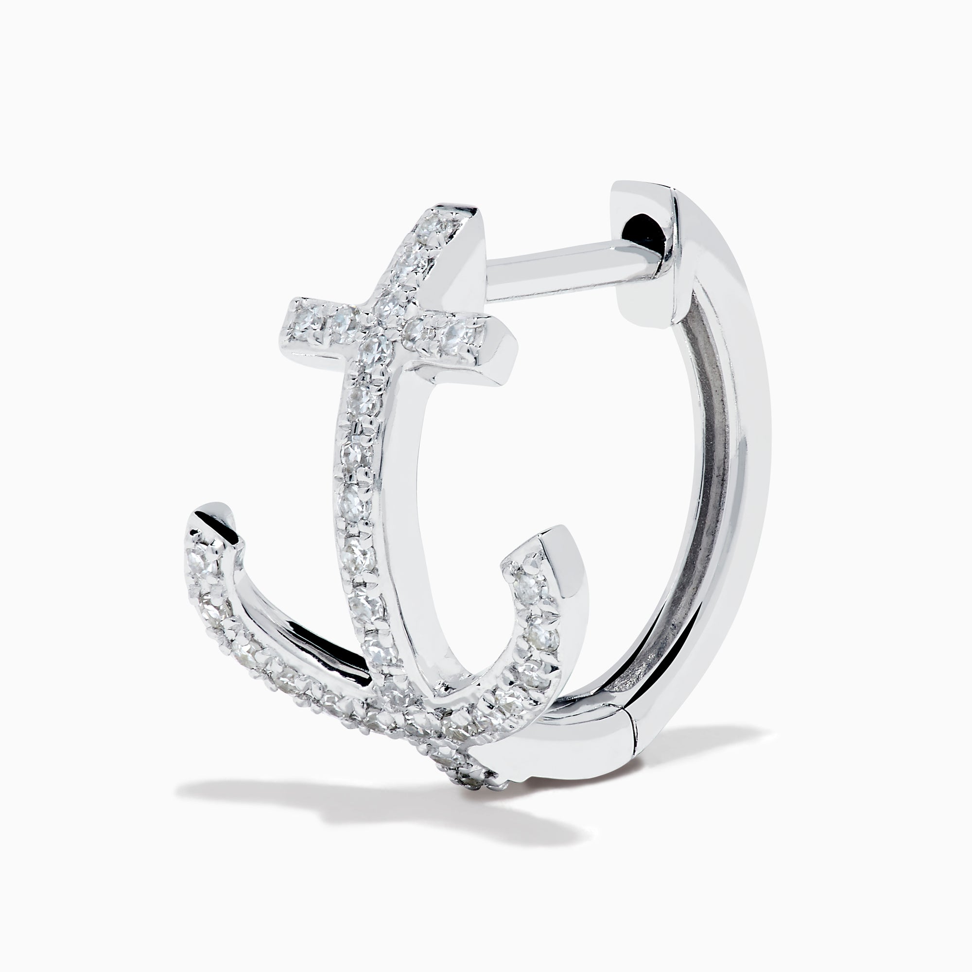 14K White Gold Diamond Anchor Huggie Earrings