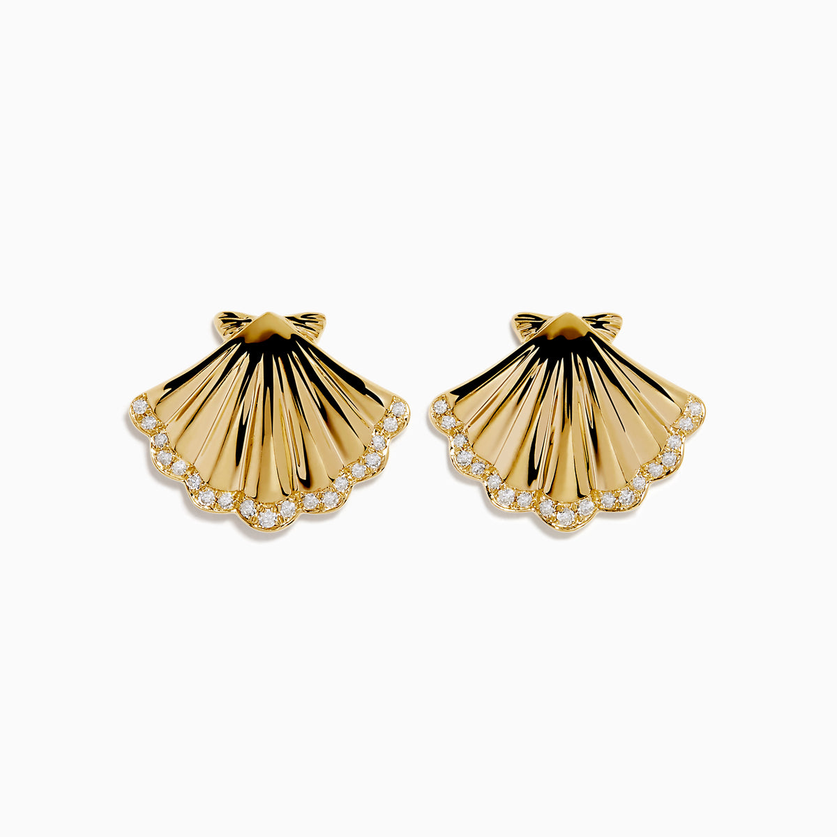 14K Yellow Gold Diamond Shell 13mm Stud Earrings