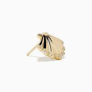 14K Yellow Gold Diamond Shell 13mm Stud Earrings