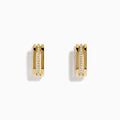 The 14K Yellow Gold Diamond Square Mini Hoop Earrings each feature a center row of sparkling white diamonds and are shown on a plain white background.