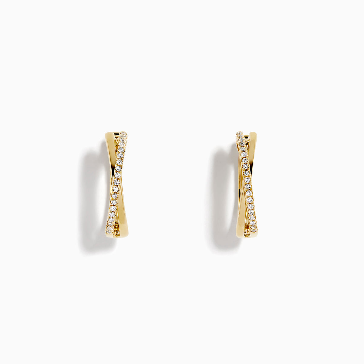 14K Yellow Gold Diamond Crossover Pave Huggie Earrings