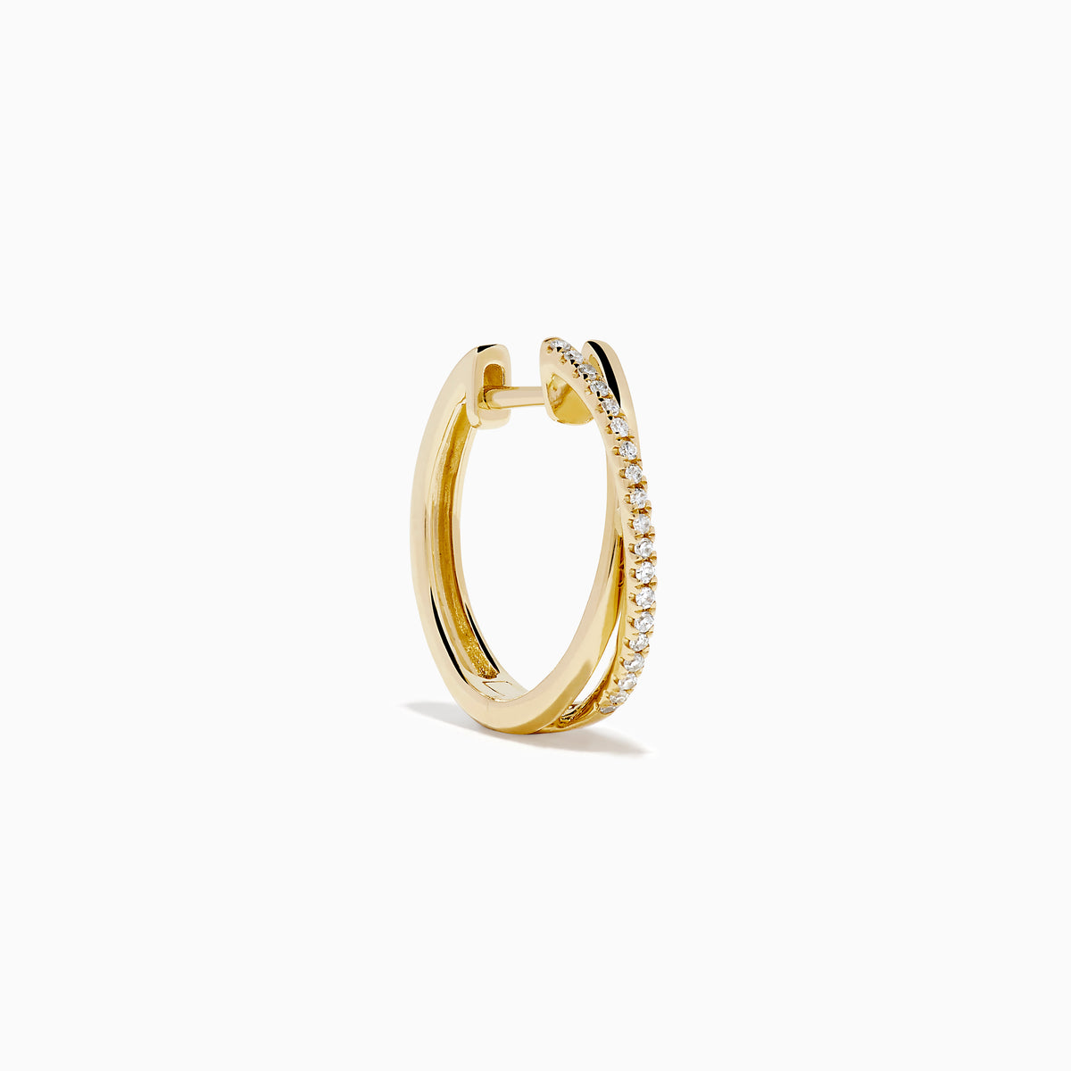 14K Yellow Gold Diamond Crossover Pave Huggie Earrings
