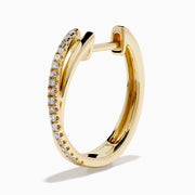 14K Yellow Gold Diamond Crossover Pave Huggie Earrings