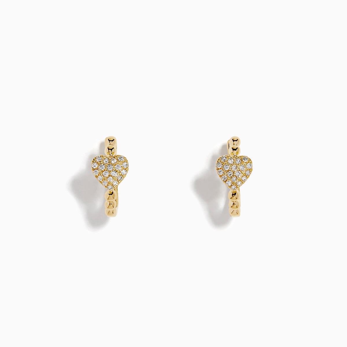 14K Yellow Gold Diamond Pavé Heart Huggie Earrings