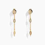 14K Yellow Gold Diamond Marquise Station Chain Drop Earrings