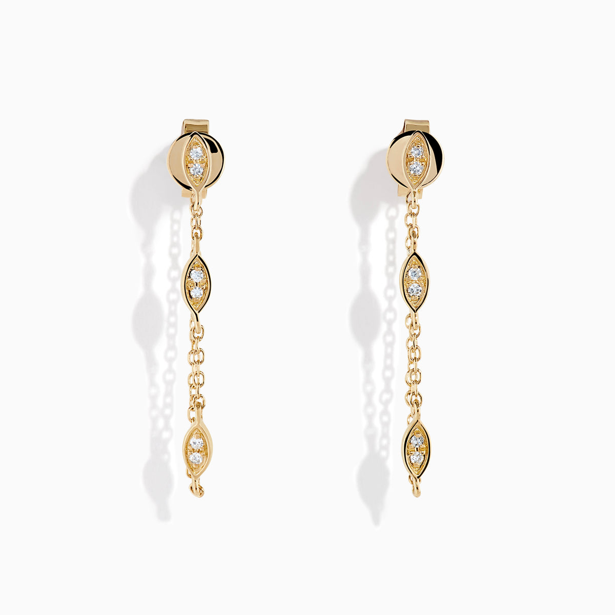 14K Yellow Gold Diamond Marquise Station Chain Drop Earrings