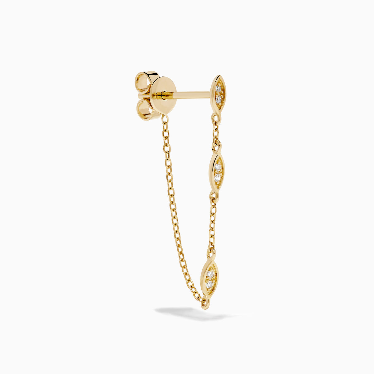 14K Yellow Gold Diamond Marquise Station Chain Drop Earrings