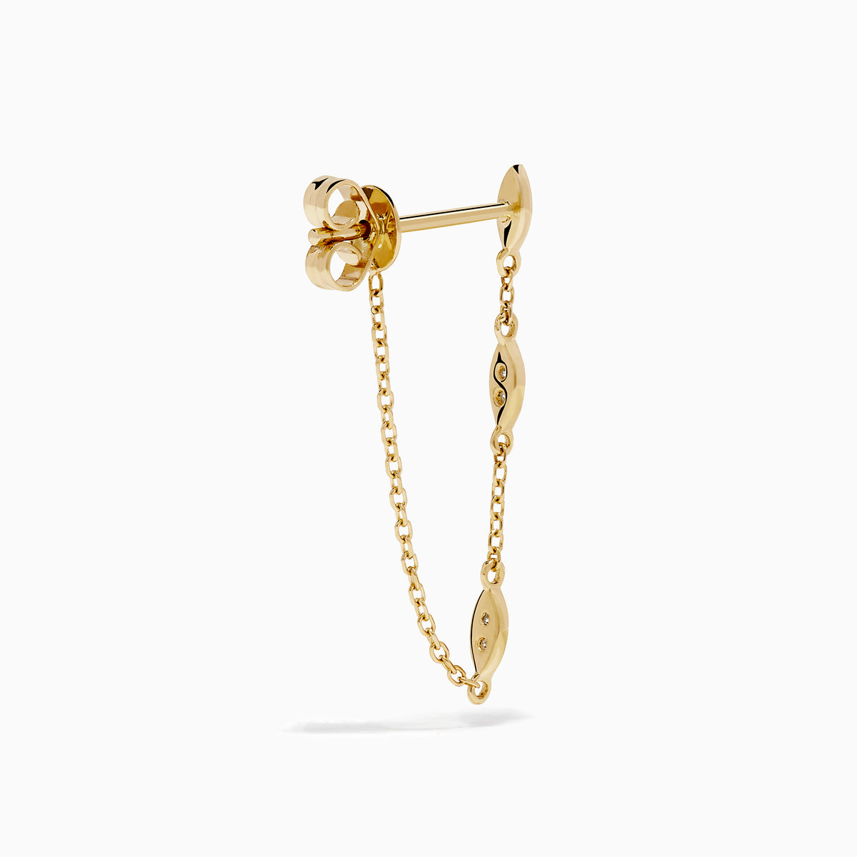 14K Yellow Gold Diamond Marquise Station Chain Drop Earrings