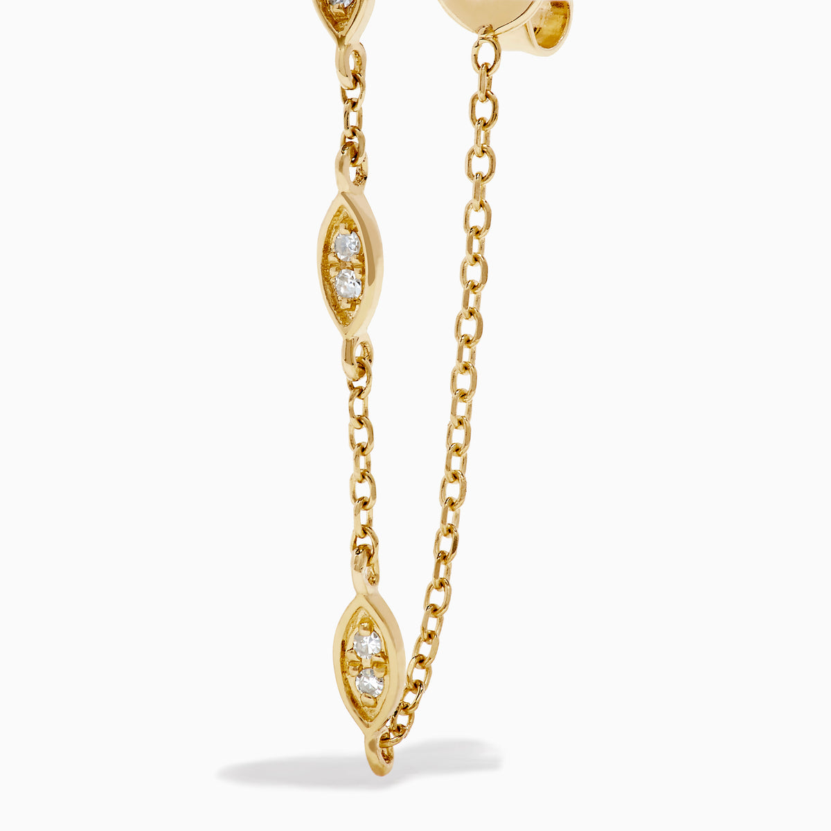 14K Yellow Gold Diamond Marquise Station Chain Drop Earrings