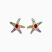 Watercolors 14K Yellow Gold Multi Sapphire and Diamond Starfish Stud Earrings