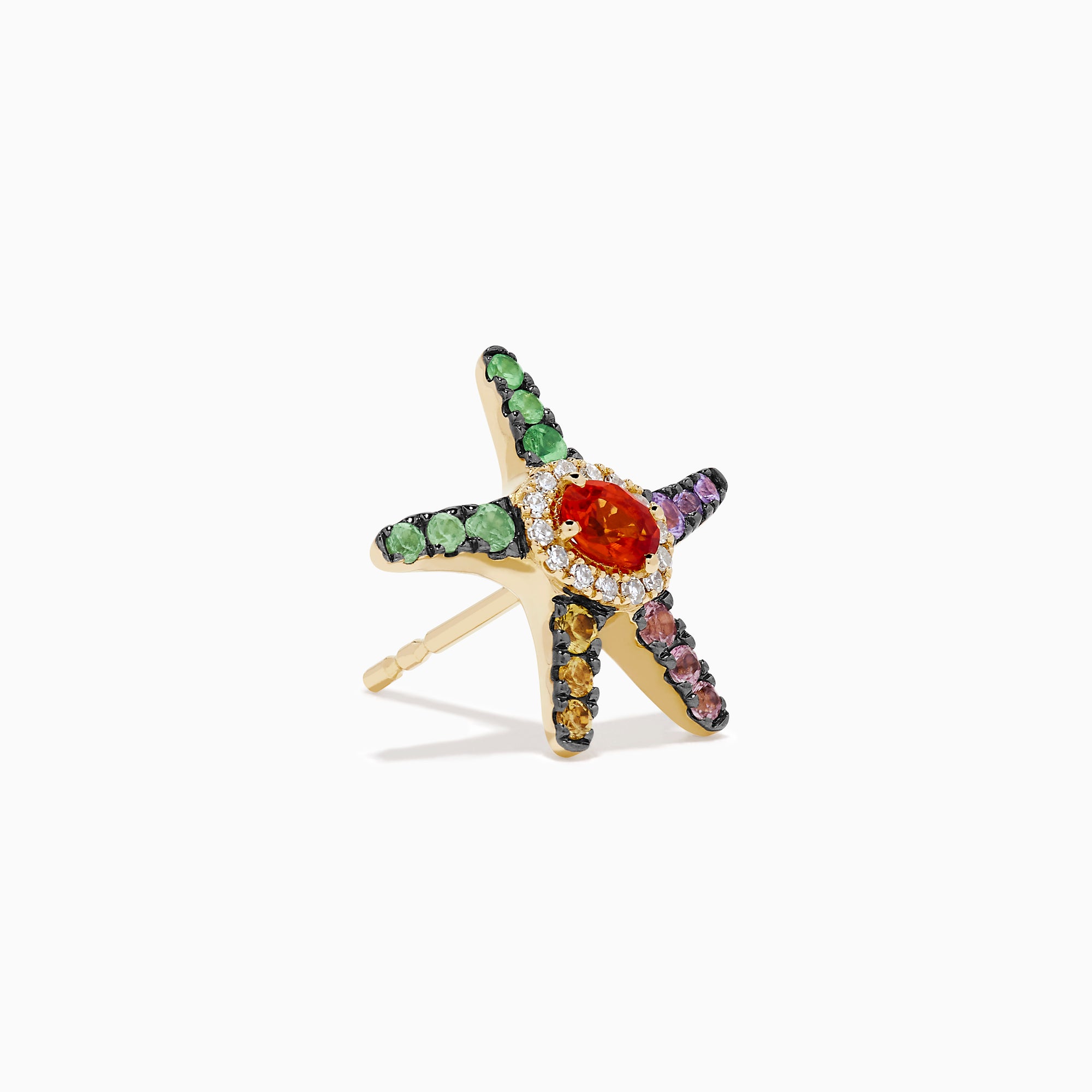 Watercolors 14K Yellow Gold Multi Sapphire and Diamond Starfish Stud Earrings