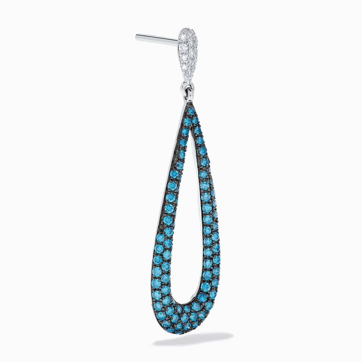 14K White Gold Blue and White Diamond Elongated Teardrop Pavé Earrings