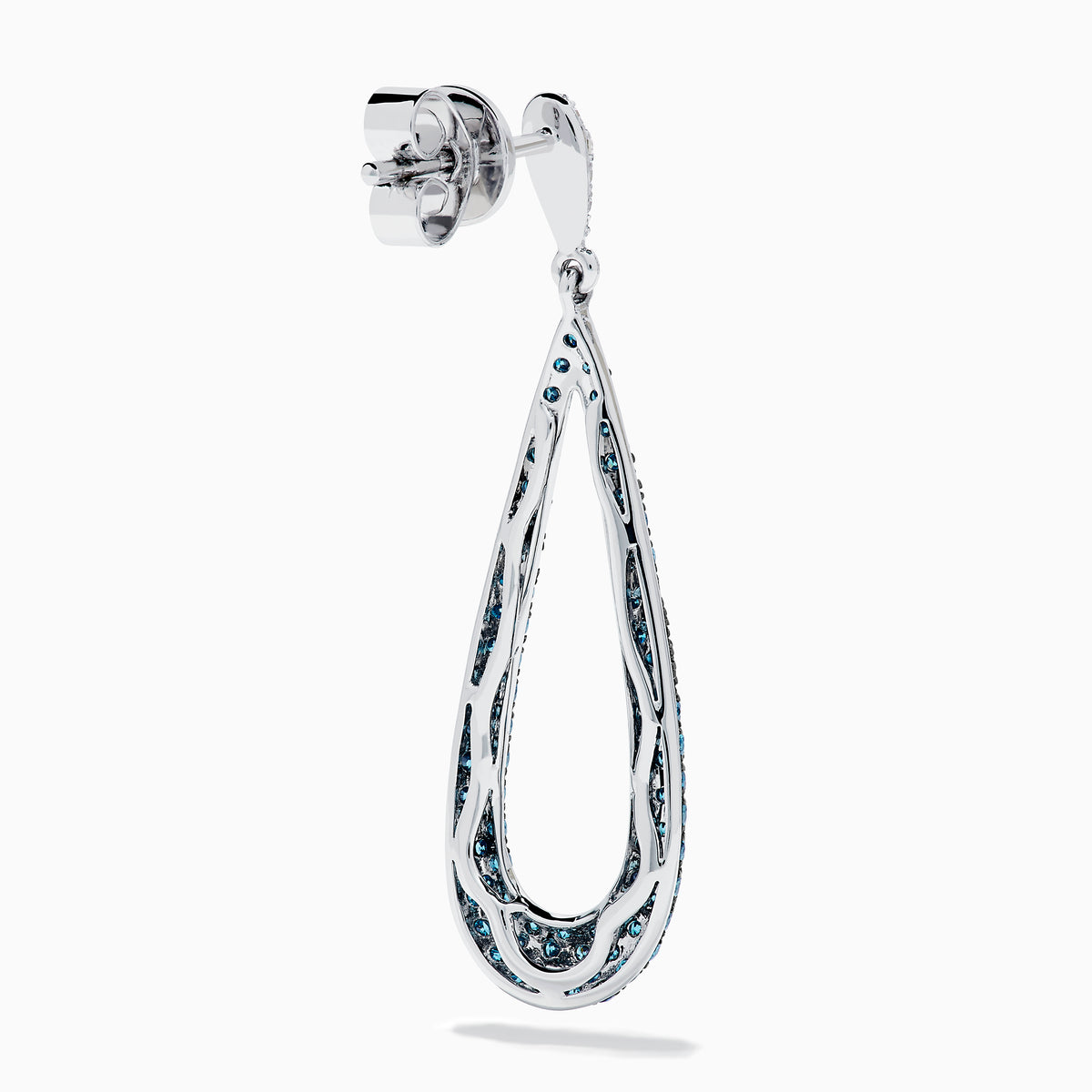 14K White Gold Blue and White Diamond Elongated Teardrop Pavé Earrings