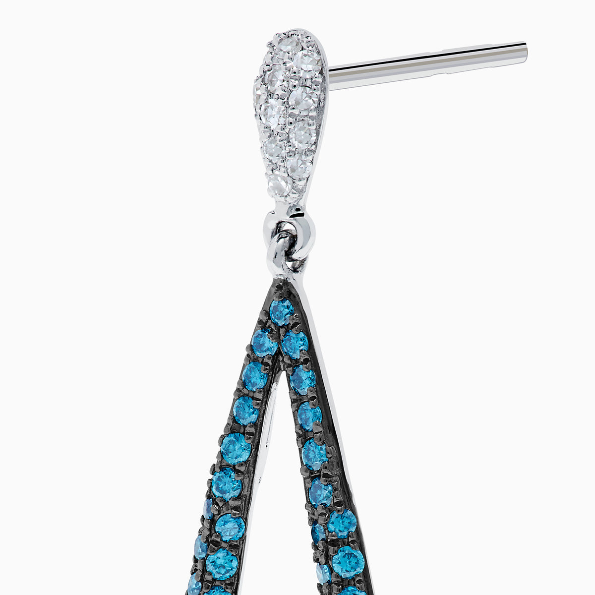 14K White Gold Blue and White Diamond Elongated Teardrop Pavé Earrings