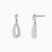 The Pave Classica 14K White Gold Diamond Drop Earrings feature elegant, teardrop-shaped drops encrusted with sparkling white diamonds, set in polished 14K white gold and displayed against a plain white background.