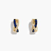 The Royale Bleu 14K Yellow Gold Blue Sapphire and Diamond Earrings feature an intertwined design with rows of blue sapphires and clear diamonds, beautifully set against a white background.