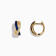 The Royale Bleu 14K Yellow Gold Blue Sapphire and Diamond Earrings feature an intertwined design with rows of blue sapphires and clear diamonds, beautifully set against a white background.